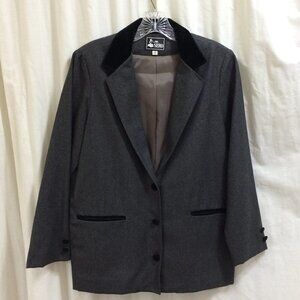 Vintage Gray Wool Blazer Black Velvet Ms. Sero Velvet Collar Buttons Size 10